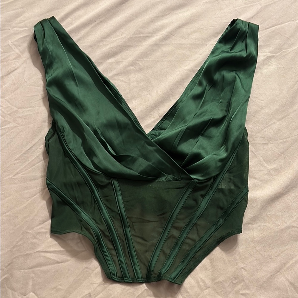 Deep Green Satin Corset Top